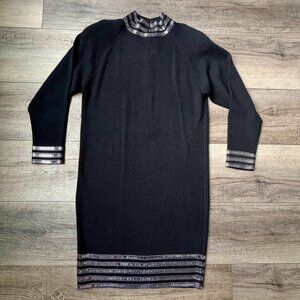 St. John Evening Knit Rhinestone Jeweled Cocktail Party Dress Luxury Black Party